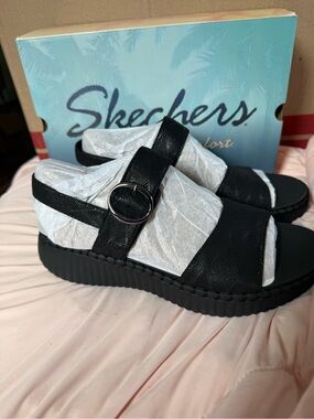 Skechers Black Platform Slingback Buckle Sandals